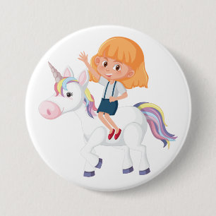 Meisje rijdt op magische eenhoorn avontuur ronde button 7,6 cm