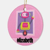 Meisje Robot; Roze & Witte Strepen Keramisch Ornament (Links)