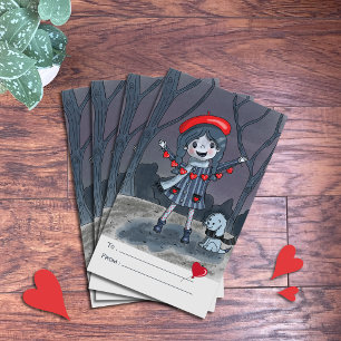 Meisje Rode Garland Classroom Valentijnsdag Kaar Kaart