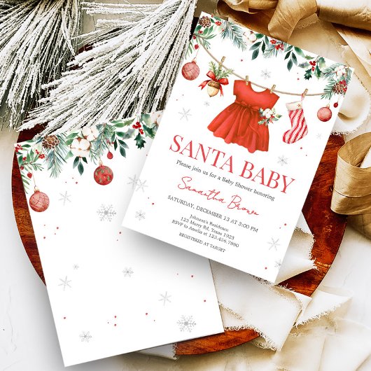 Meisje Rode Kerstman Baby shower Kaart