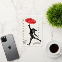Meisje Rode Paraplu Folie Verjaardagskaart Persona