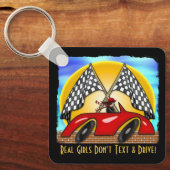 Meisje, rode warme weg, afgesneden vlaggen (gepers sleutelhanger (Voorkant)