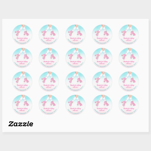 Meisje Rolschaatsen Roze en Blauw Bedankt Ronde Sticker (Vel)