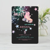 Meisje Rolschaatsen Zwart Neon 8e Verjaardag Party Kaart (Staand voorkant)