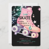 Meisje Rolschaatsen Zwart Neon Verjaardagsfeest Kaart (Voorkant)
