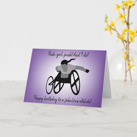 Meisje Rolstoel Atleet Verjaardag Kaart (Gele Bloem)