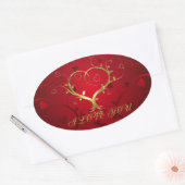 Meisje Rood & Goud Abstract Hart En Bloemen Swirls Ovale Sticker (Envelop)