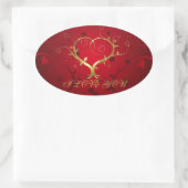 Meisje Rood & Goud Abstract Hart En Bloemen Swirls Ovale Sticker (Tas)