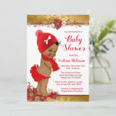 Meisje Rood Goud Kerst Baby shower Afrikaans Kaart (Staand voorkant)