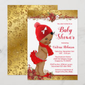 Meisje Rood Goud Kerst Baby shower Afrikaans Kaart (Voorkant / Achterkant)