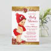 Meisje Rood Goud Kerst Baby shower Brunette Kaart (Staand voorkant)