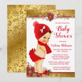 Meisje Rood Goud Kerst Baby shower Brunette Kaart (Voorkant / Achterkant)