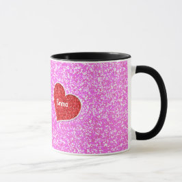 MEISJE ROOD HART ROZE GLITTER MOK