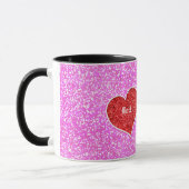 MEISJE ROOD HART ROZE GLITTER MOK (Links)