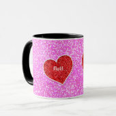 MEISJE ROOD HART ROZE GLITTER MOK (Voorkant links)