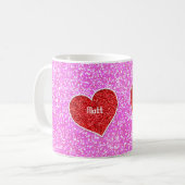 MEISJE ROOD HART ROZE GLITTER MOK (Voorkant links)