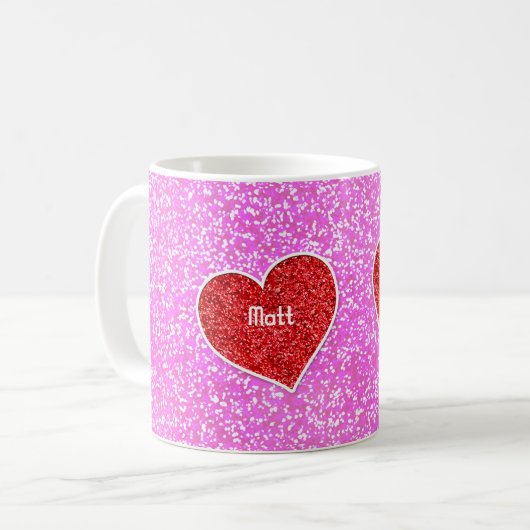 MEISJE ROOD HART ROZE GLITTER MOK (Voorkant links)