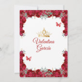 Meisje Rood Jurk Quinceañera 15 Anos Bloemen Goud Kaart (Achterkant)