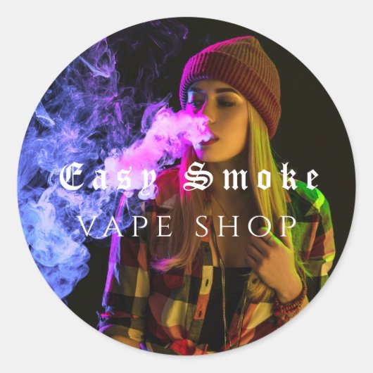 Meisje Rook Vape Shop Business Ronde Sticker (Voorkant)