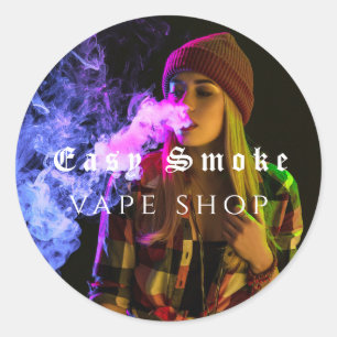 Meisje Rookt Vape Winkel Bedrijf Ronde Sticker