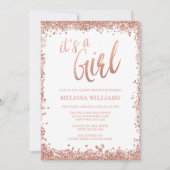 Meisje Roos Gold Faux Glitter Baby shower Uitnodig Kaart (Voorkant)