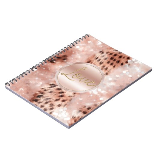  Meisje Roos Goud Leopard Bokeh Notitieboek (Linkerzijde)