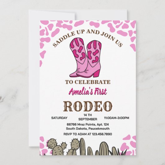 Meisje Rounded Eerste Rodeo 1e feestverjaardag Kaart (Voorkant)