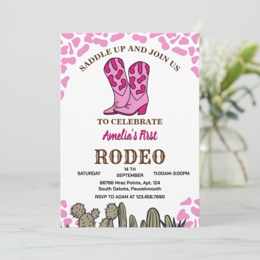 Meisje Rounded Eerste Rodeo 1e feestverjaardag Kaart (Staand voorkant)