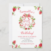 Meisje roze aardbei bessen eerste verjaardag kaart (Voorkant)