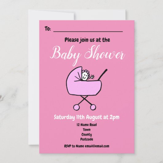 Meisje Roze Baby shower Invitation Kaart (Voorkant)