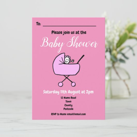 Meisje Roze Baby shower Invitation Kaart (Staand voorkant)