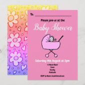 Meisje Roze Baby shower Invitation Kaart (Voorkant / Achterkant)