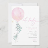 Meisje Roze Ballon Baby shower Invitation Kaart (Voorkant)