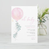 Meisje Roze Ballon Baby shower Invitation Kaart (Staand voorkant)