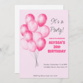 Meisje roze ballon verjaardag uitnodiging (Voorkant / Achterkant)