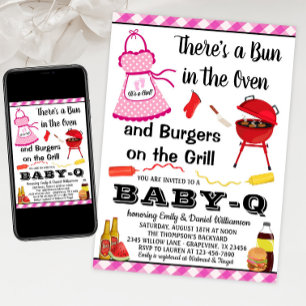 Meisje Roze Barbecue Baby shower Kaart