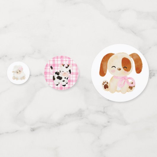 Meisje roze barnyard boerderij dieren verjaardag confetti (Achterkanten)