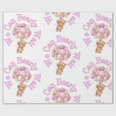 Meisje Roze Beer Baby shower Cadeaupapier (Vlak)