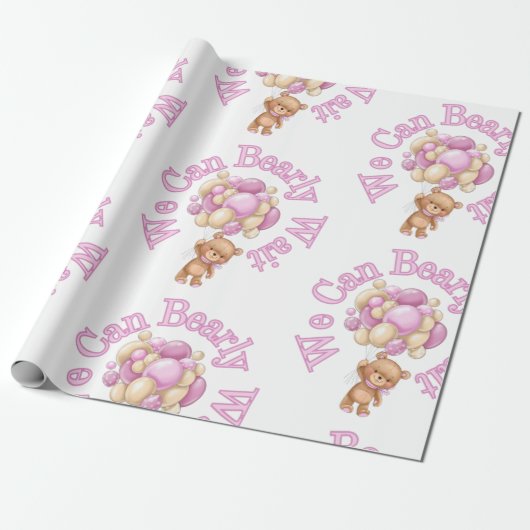 Meisje Roze Beer Baby shower Cadeaupapier (Uitgerold)