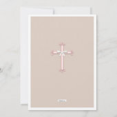 Meisje Roze | Beige foto communie uitnodiging (Achterkant)