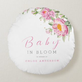 Meisje Roze Bloemen Baby in Bloom Shower Schattige Rond Kussen
