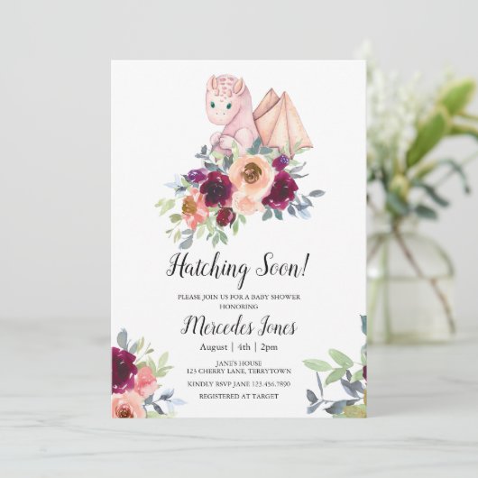 Meisje Roze Bloemen Hatching Dragon Hatching Binne Kaart (Staand voorkant)