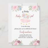 Meisje Roze Bloemen Olifant Baby shower Uitnodigin Kaart (Voorkant)