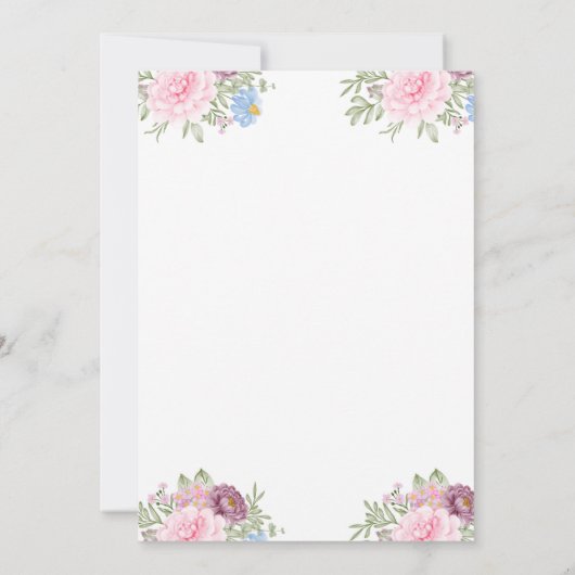 Meisje Roze Bloemen Olifant Baby shower Uitnodigin Kaart (Achterkant)