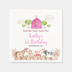 Meisje Roze Boerderij Huis Dieren Barnyard 1e Verj Servet