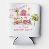 Meisje roze boerderijdieren verjaardag blikjeskoeler (Voorkant)