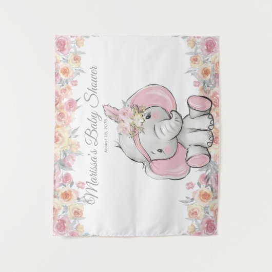 Meisje Roze Boho Olifant Baby shower M Achtergrond Wandkleed (Voorkant)