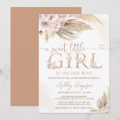 Meisje Roze Boho Pampas Grass Meisje Baby shower Kaart (Voorkant / Achterkant)