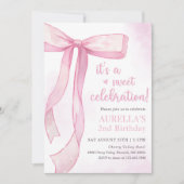 Meisje Roze Boog 2e Verjaardag Kaart (Voorkant)