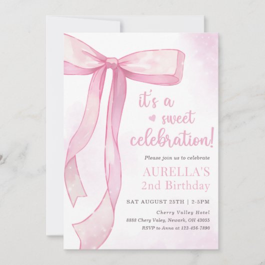 Meisje Roze Boog 2e Verjaardag Kaart (Voorkant)